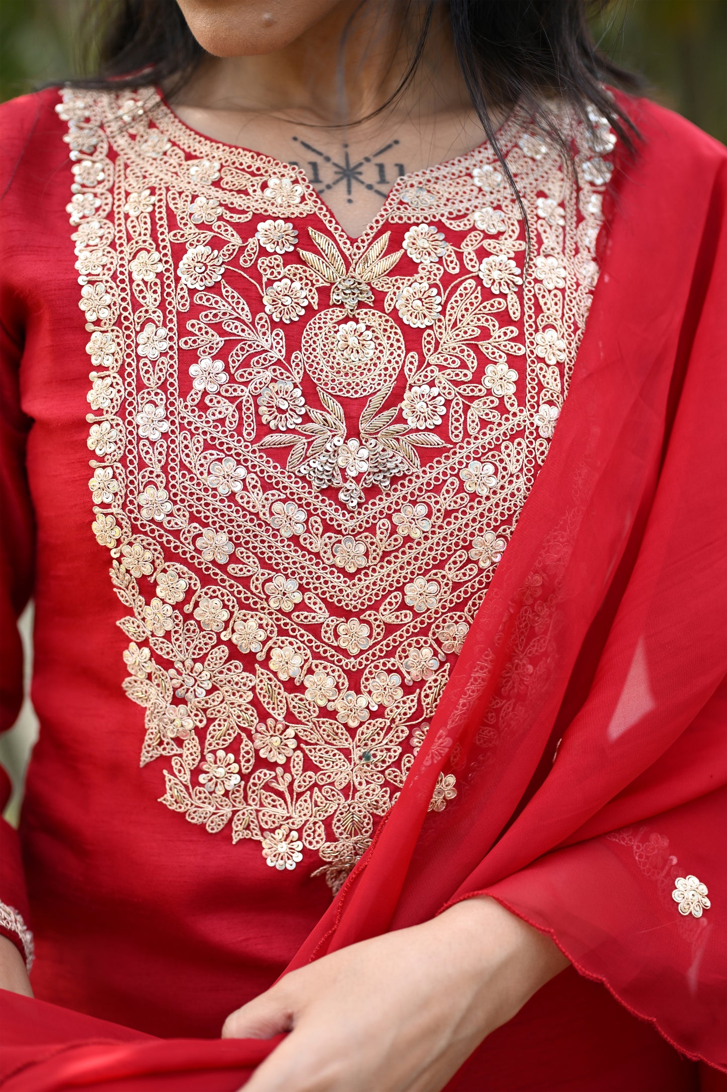 SHARARA SET WITH HEAVY NECKLINE