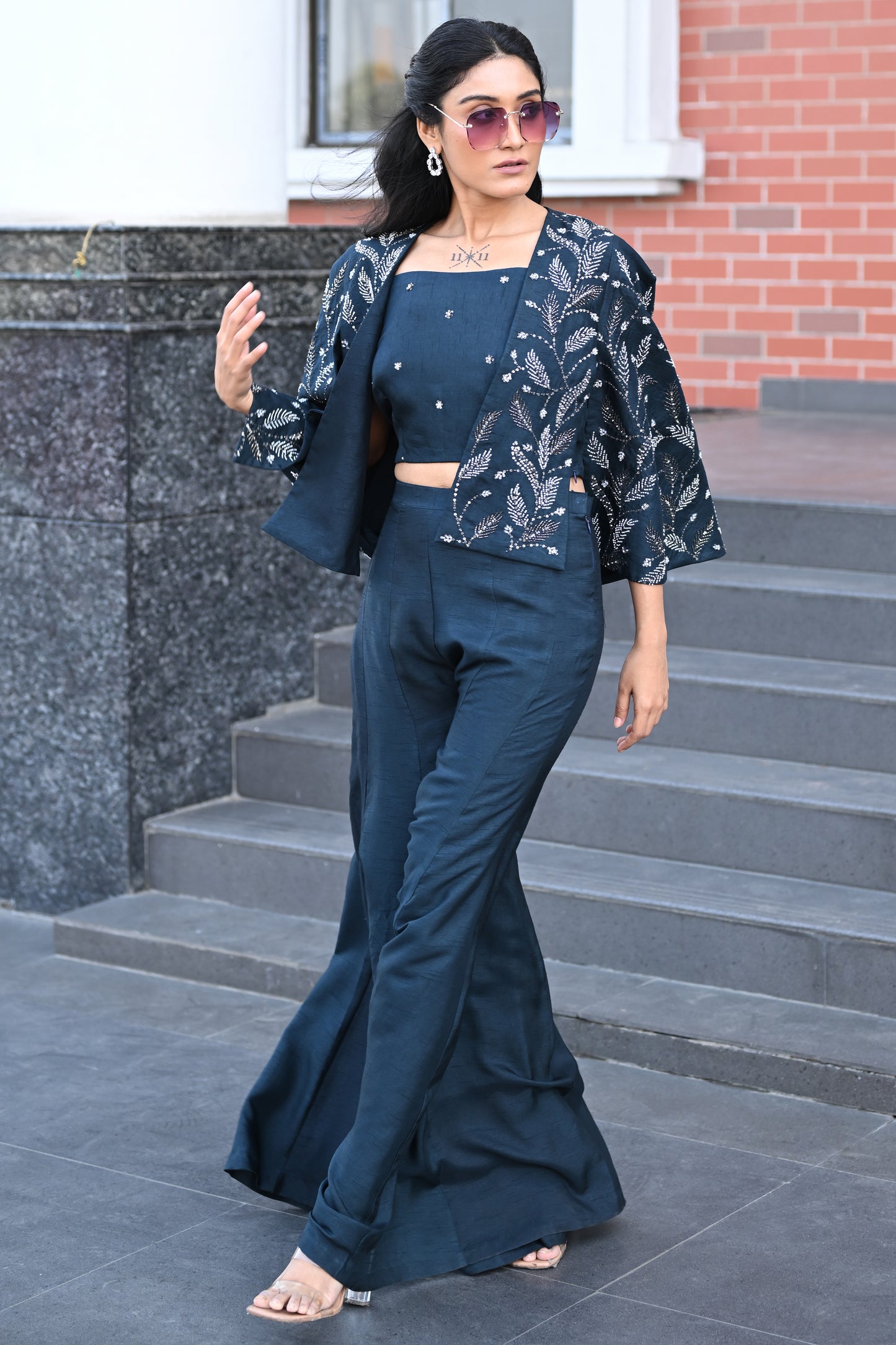 CAPE SLEEVES OPEN JACKET WITH CORDSET