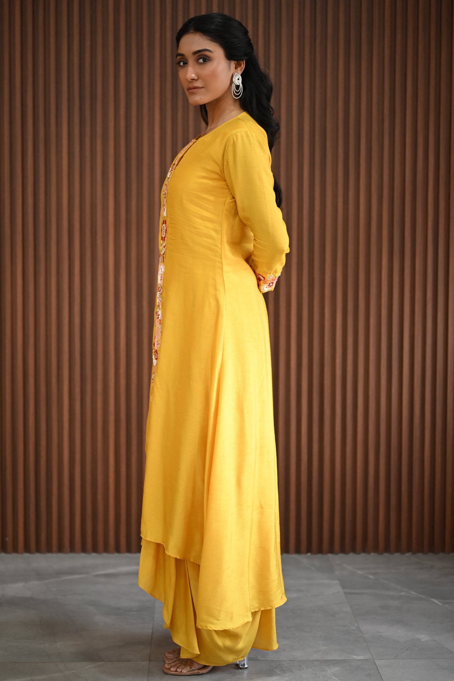 YELLOW FLORAL EMBROIDERED KURTA SET