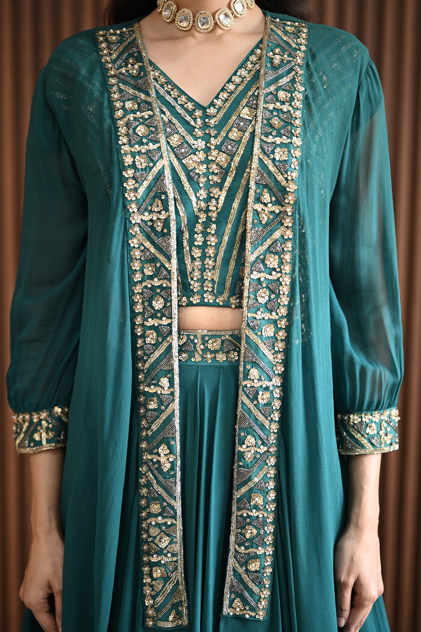 GREEN DRAPED JACKET SET