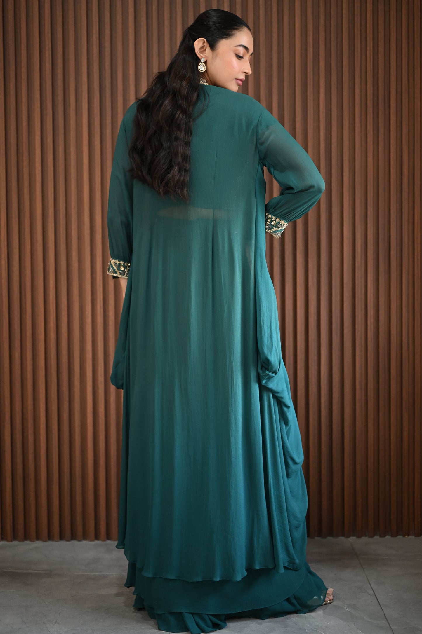 GREEN DRAPED JACKET SET