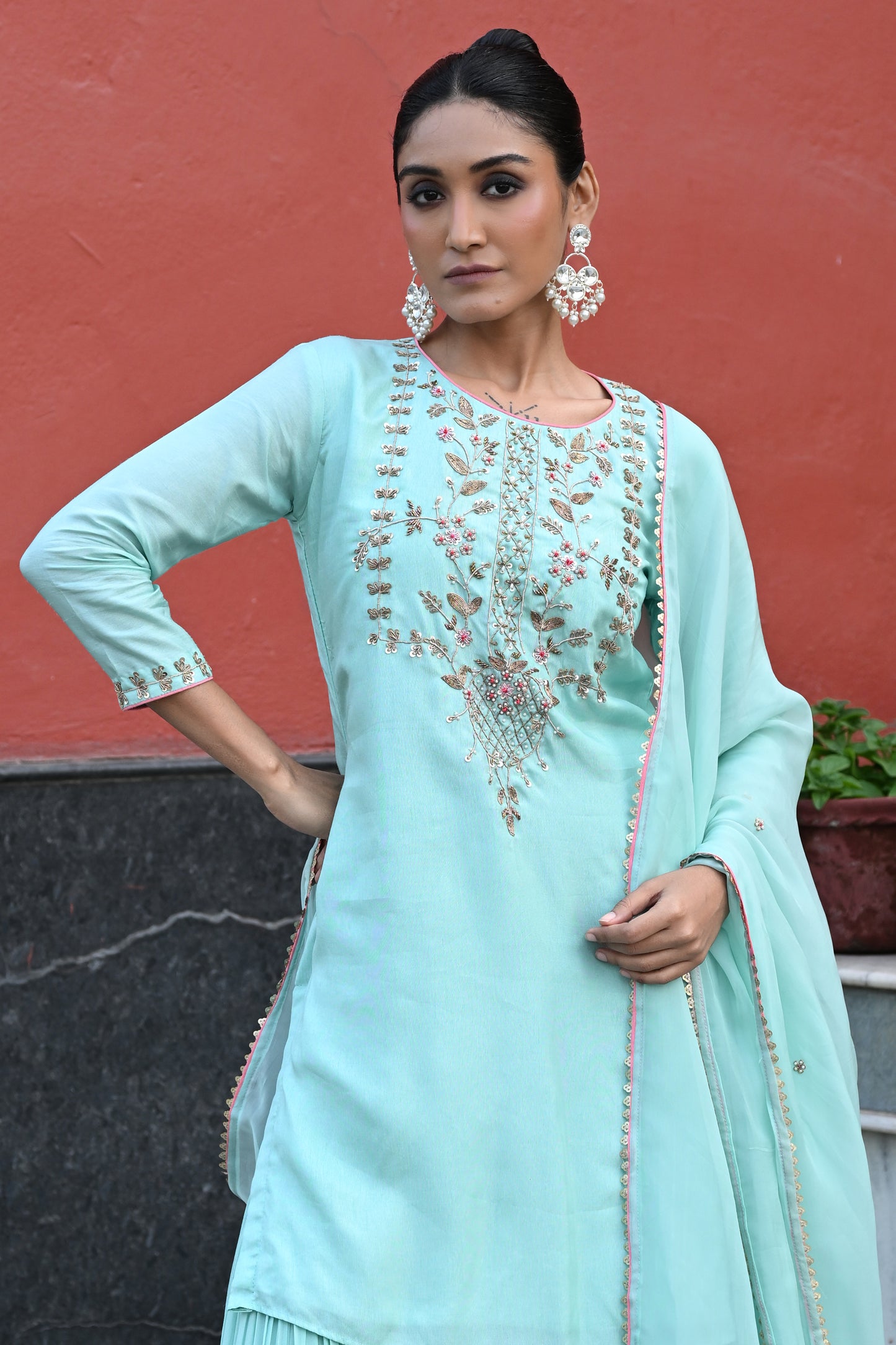 AQUA BLUE SHARARA SET