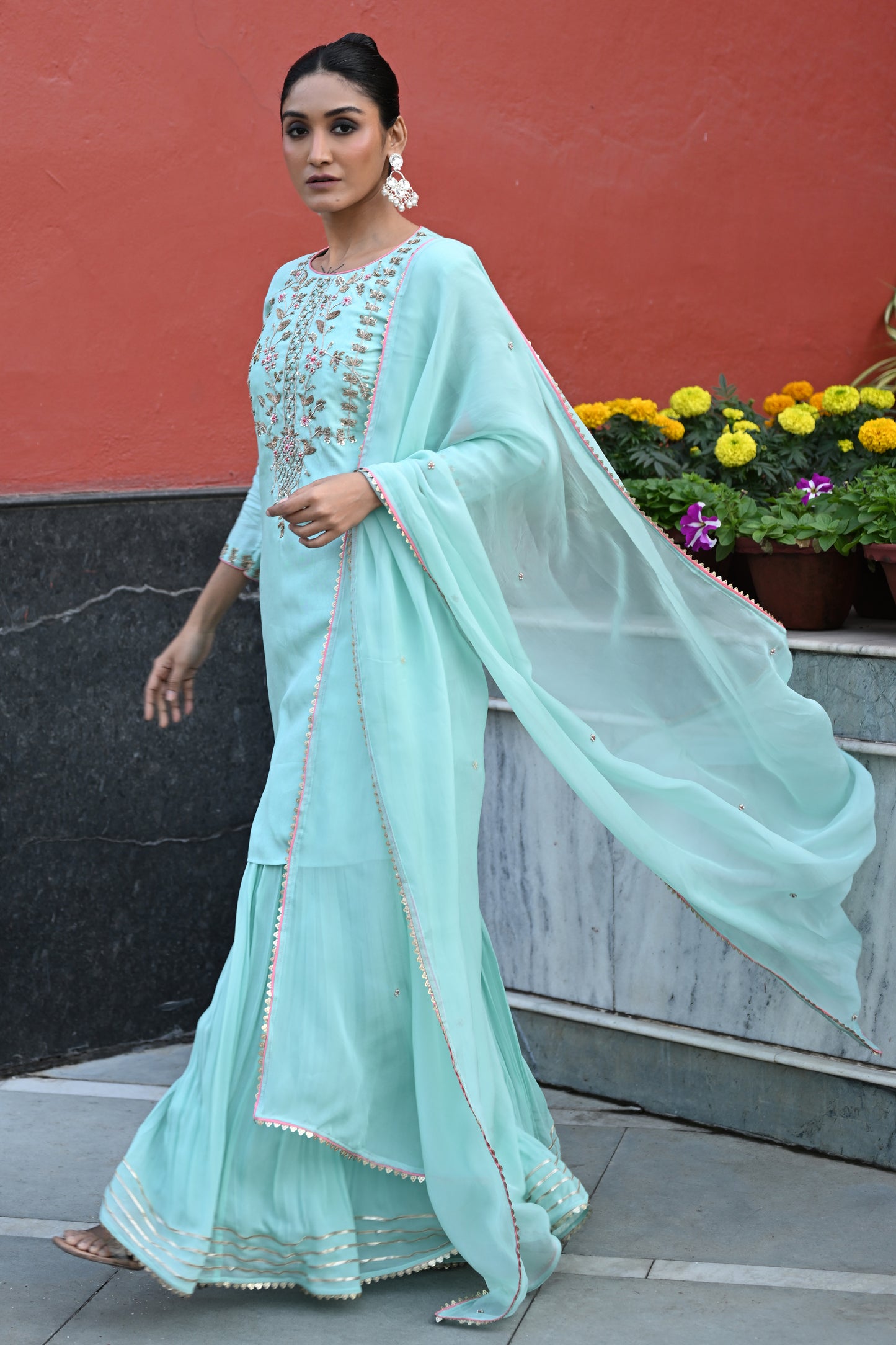 AQUA BLUE SHARARA SET