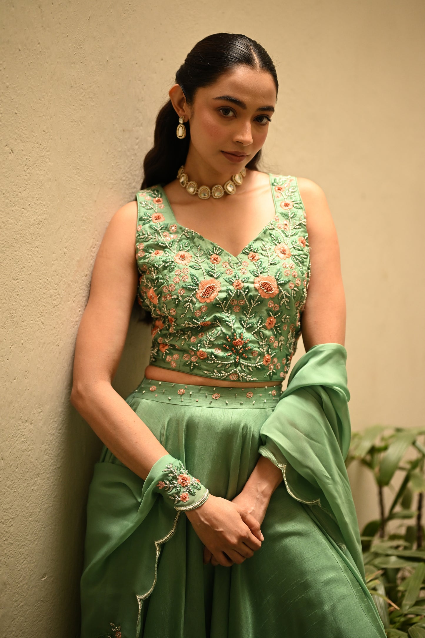 GREEN FLORAL LEHENGA