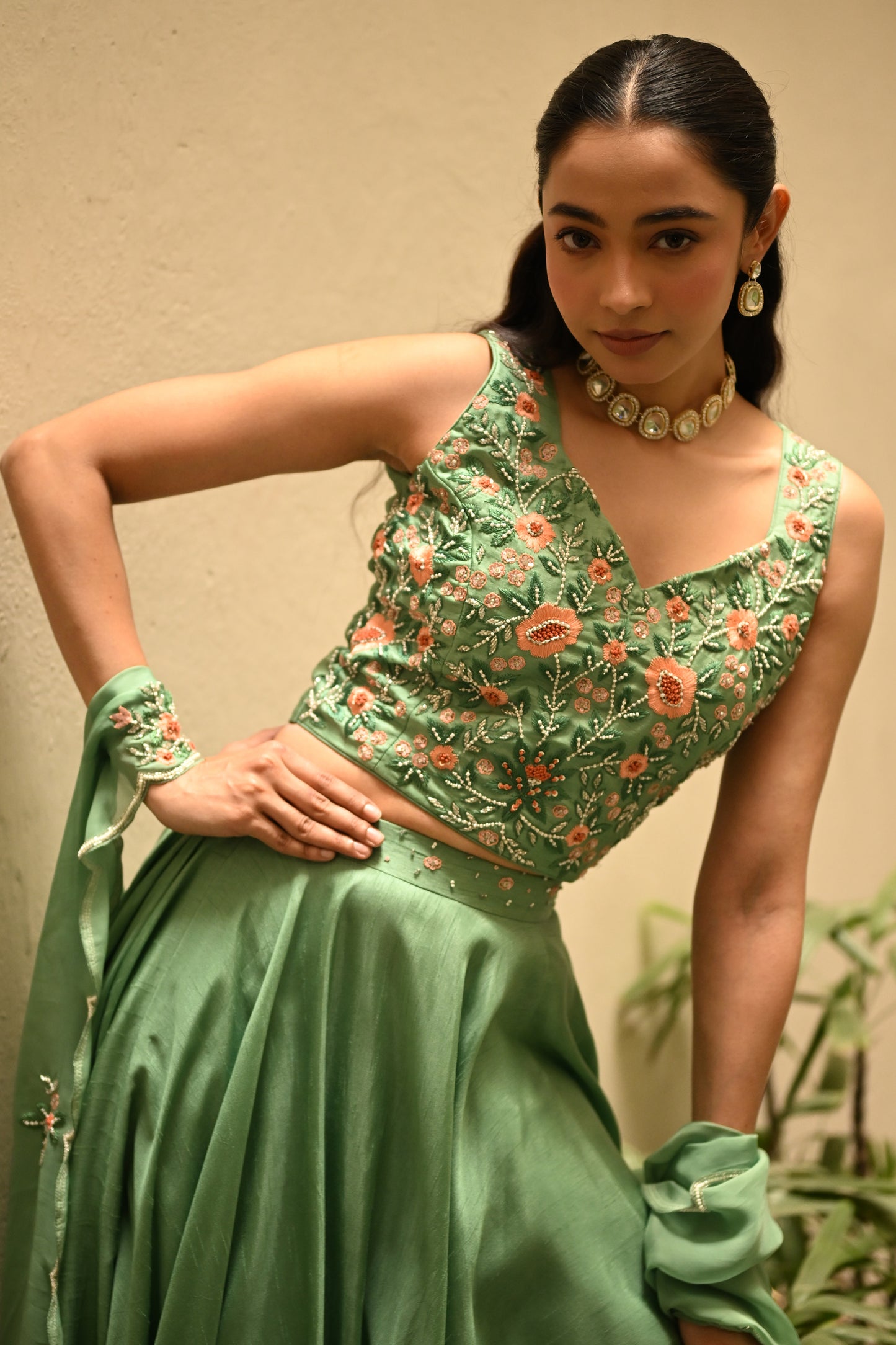 GREEN FLORAL LEHENGA