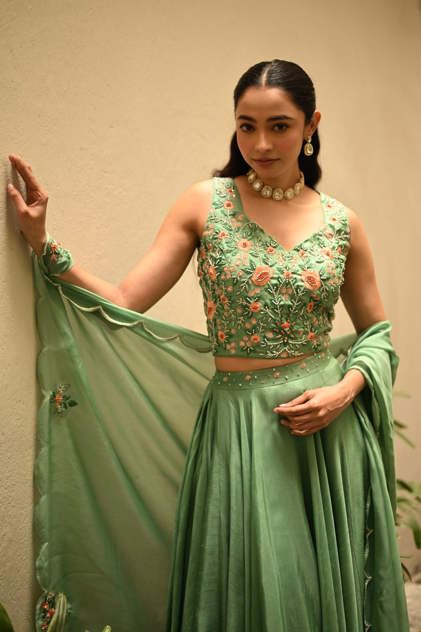 GREEN FLORAL LEHENGA