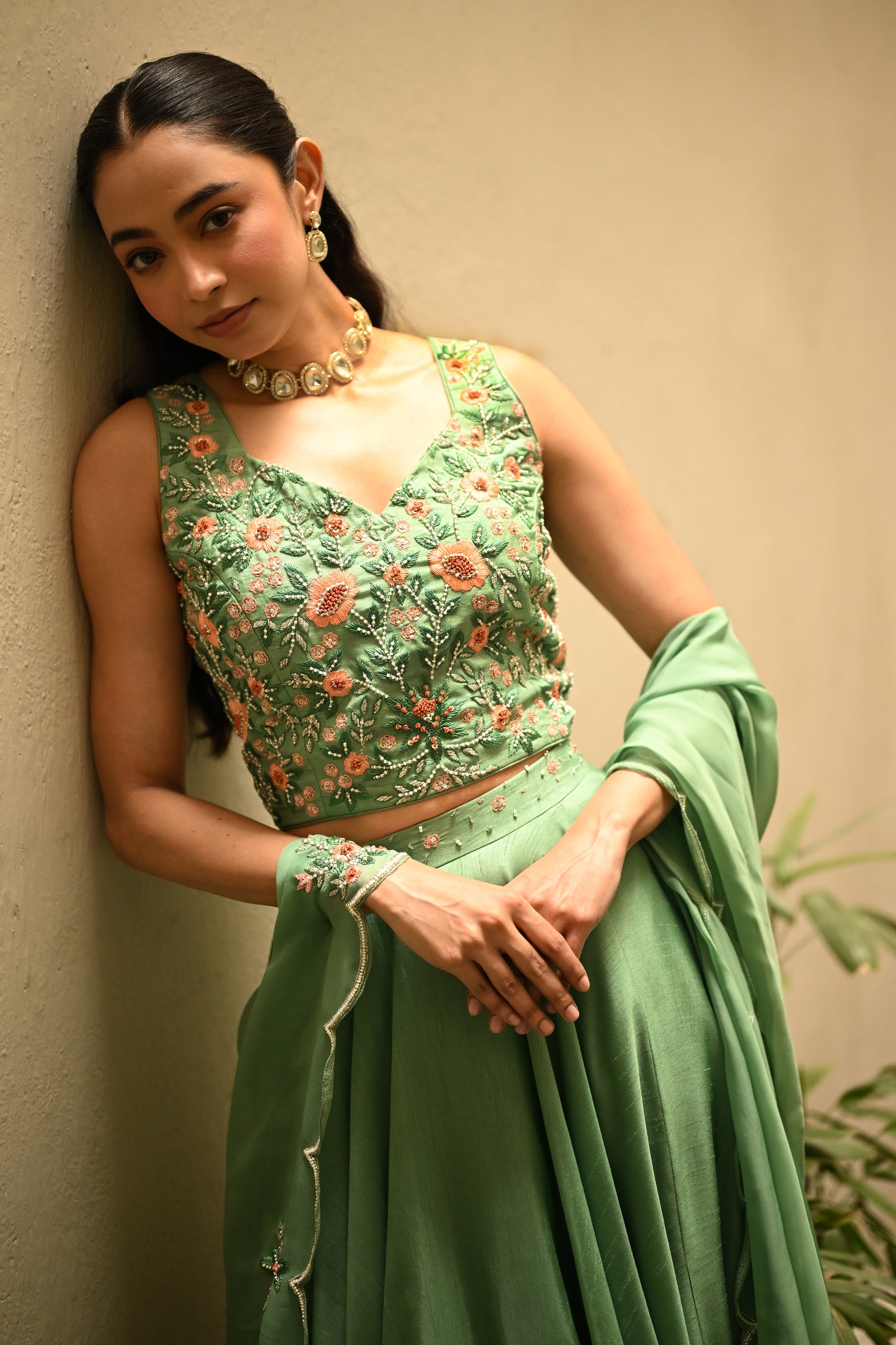 GREEN FLORAL LEHENGA