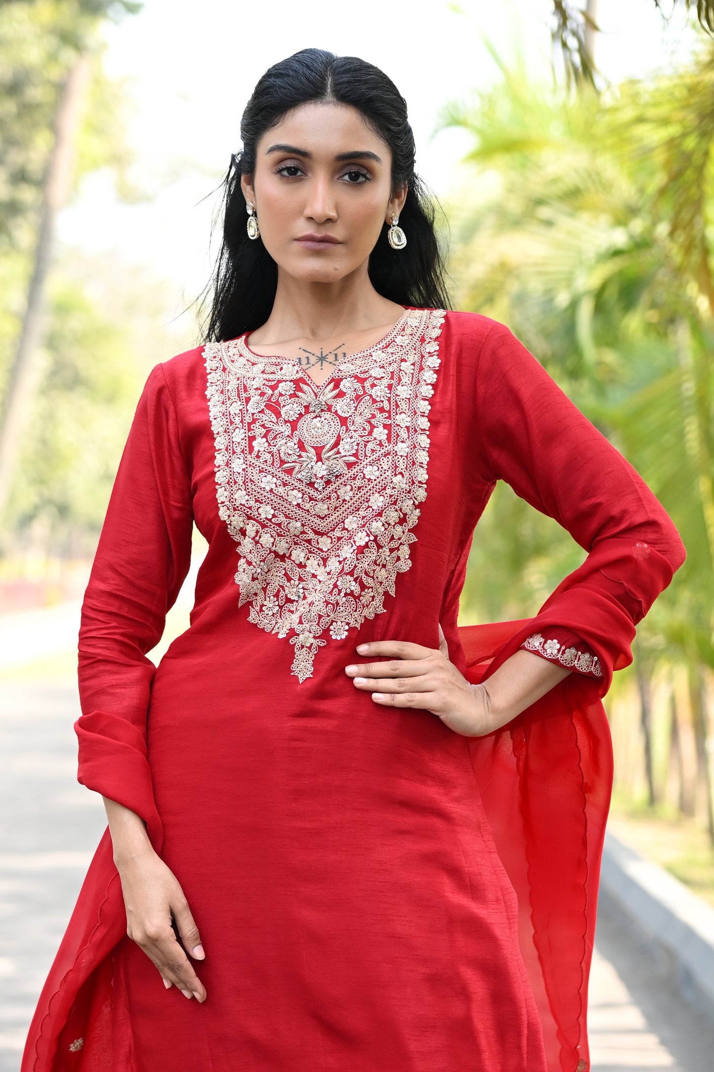 SHARARA SET WITH HEAVY NECKLINE