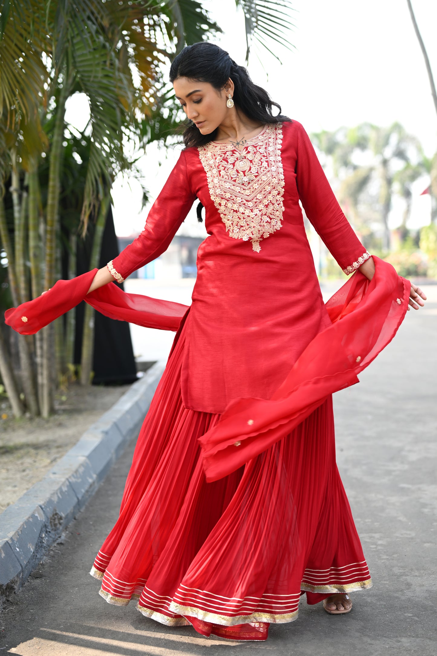 SHARARA SET WITH HEAVY NECKLINE