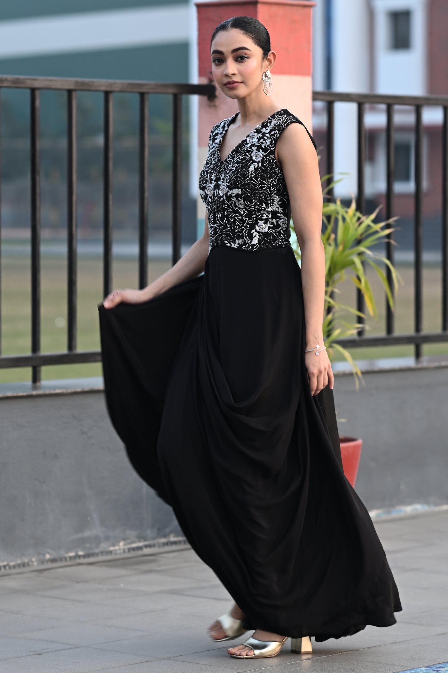 BLACK DRAPED GOWN