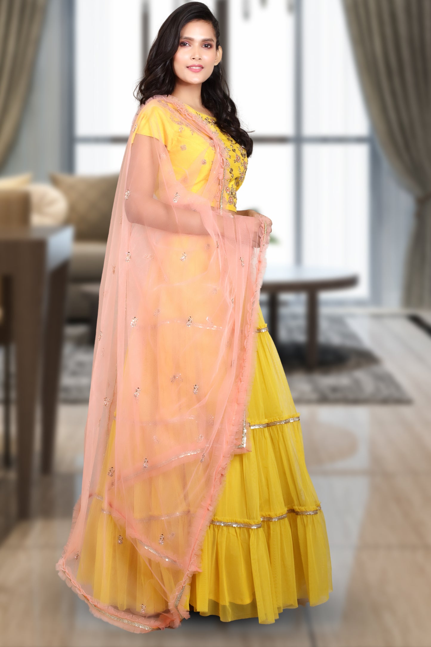 RUFFLE SKIRT PAIRED WITH BLOUSE AND DUPATTA