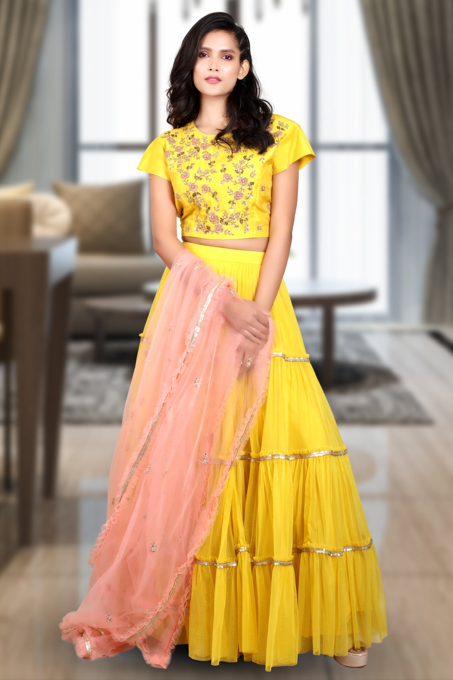 RUFFLE SKIRT PAIRED WITH BLOUSE AND DUPATTA