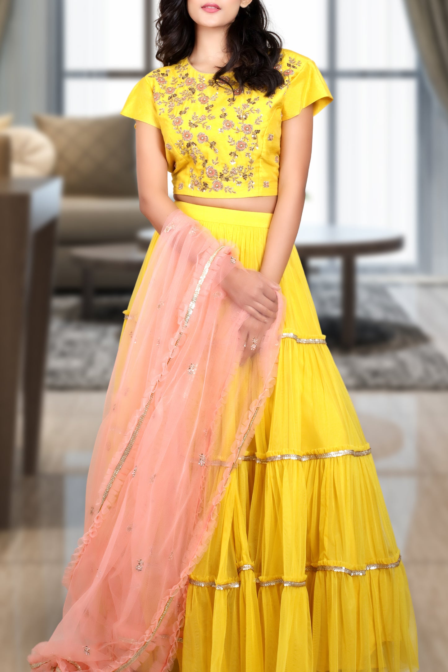 RUFFLE SKIRT PAIRED WITH BLOUSE AND DUPATTA