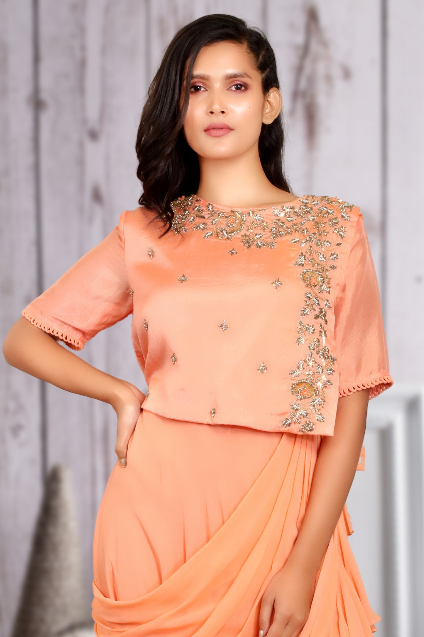 RUFFLED DRAPED LONG INDOWESTERN DRESS