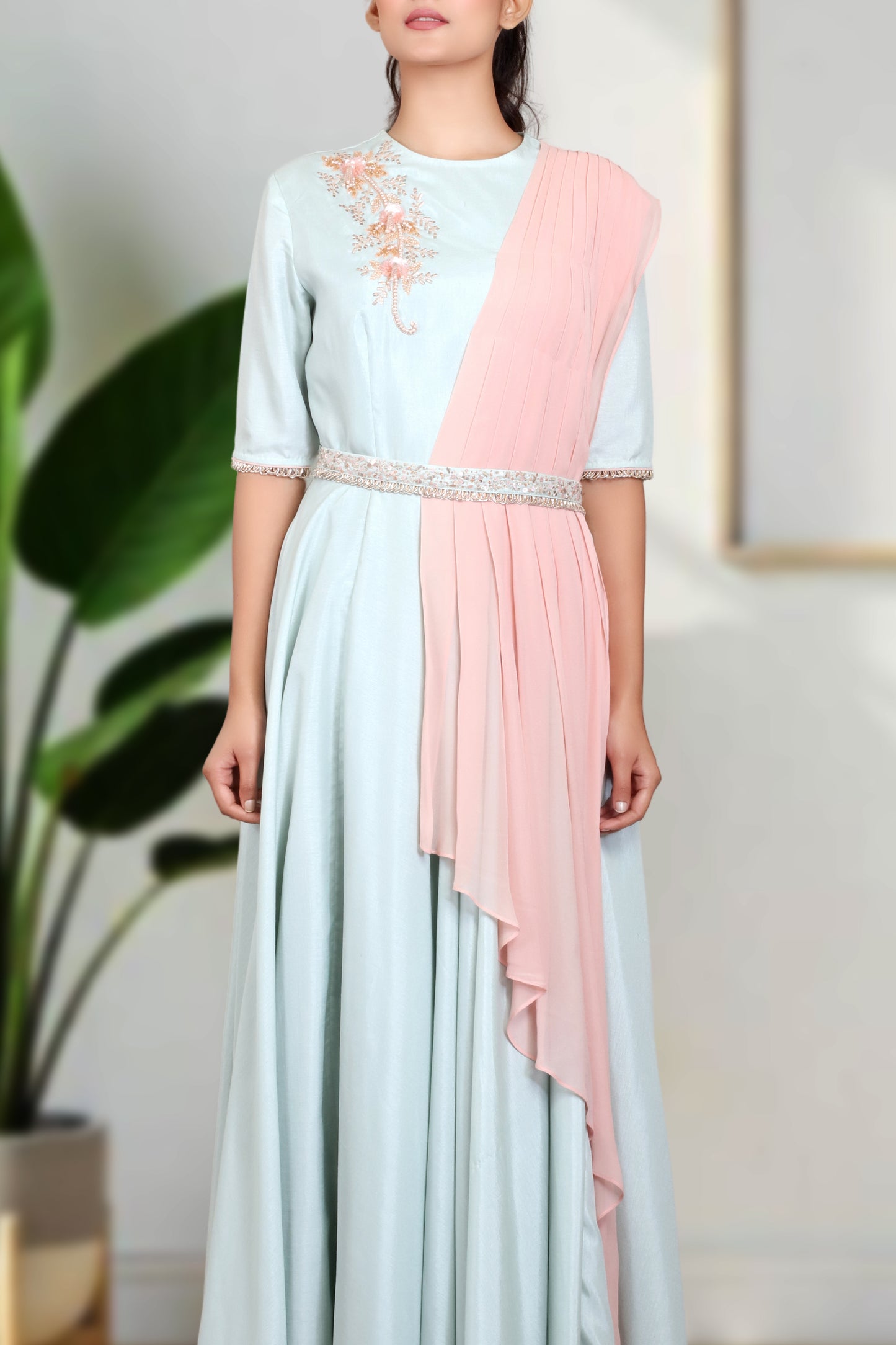 ONESIDE LAYERED LONG DRESS
