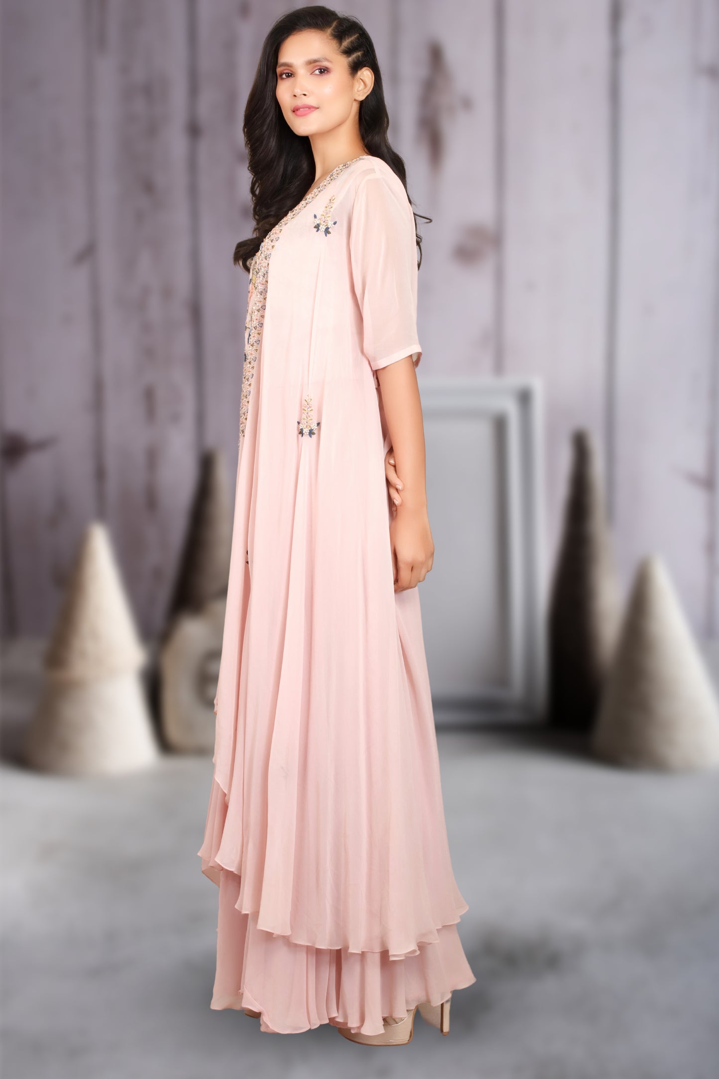 SLEEVE JACKET WITH DRAPED SKIRT