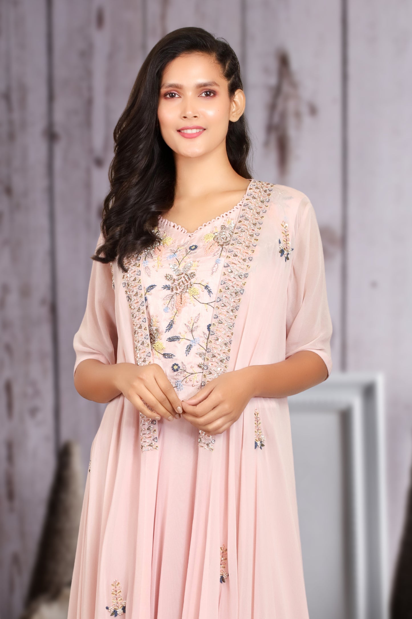 SLEEVE JACKET WITH DRAPED SKIRT