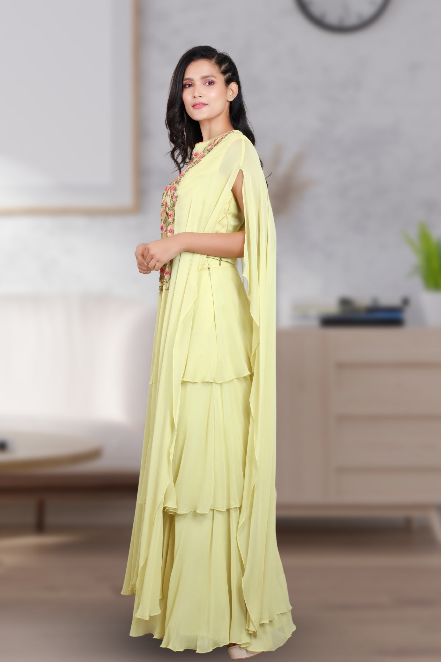 CAPE WITH THREE LAYERED SKIRT