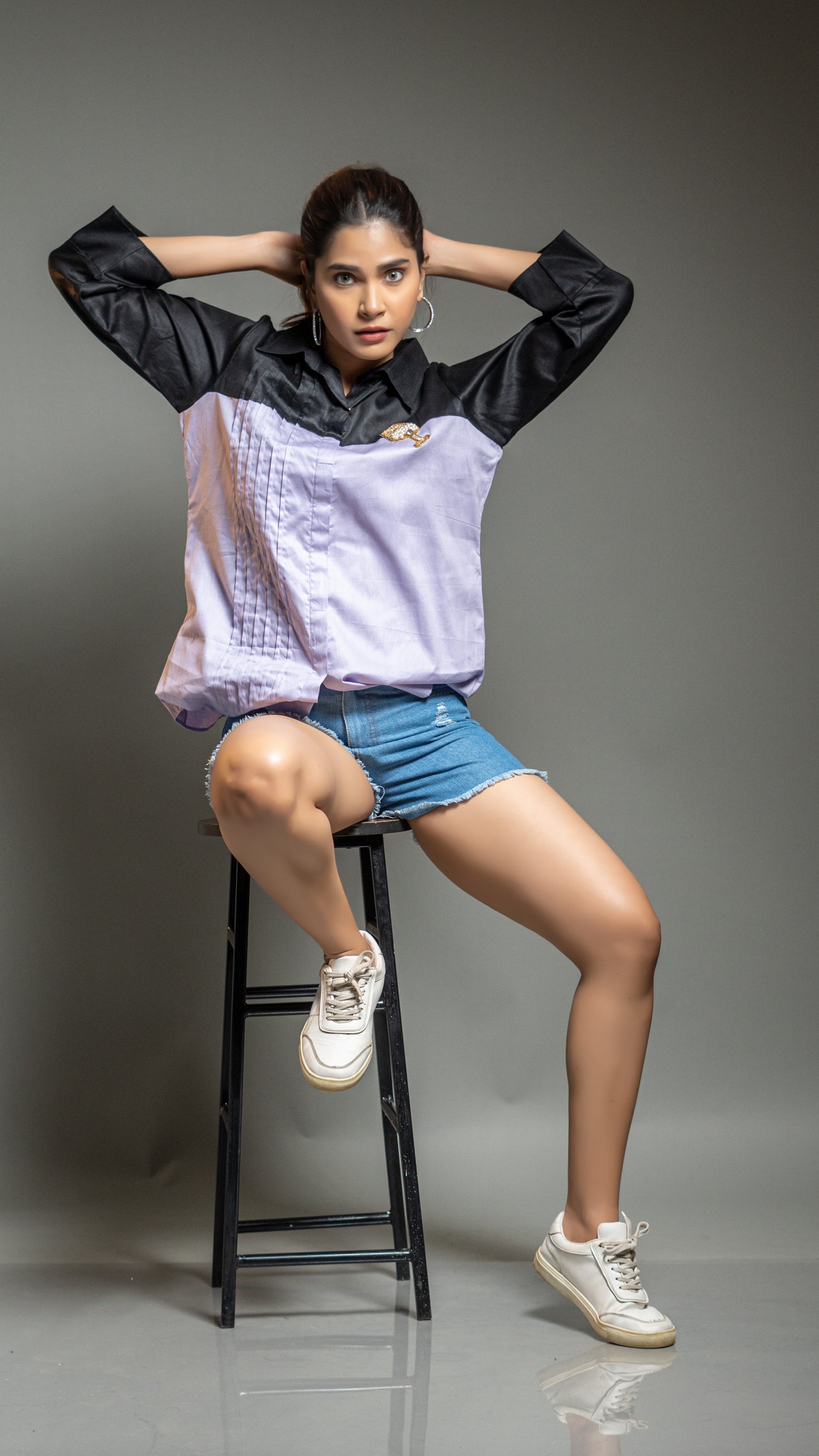 BLACK AND LAVENDER COTTON SHIRT