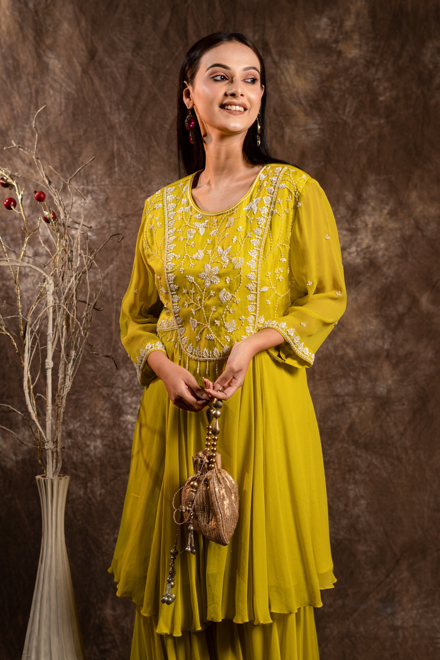 SHARARA SET WITH FLOWY PEPLUM KURTA
