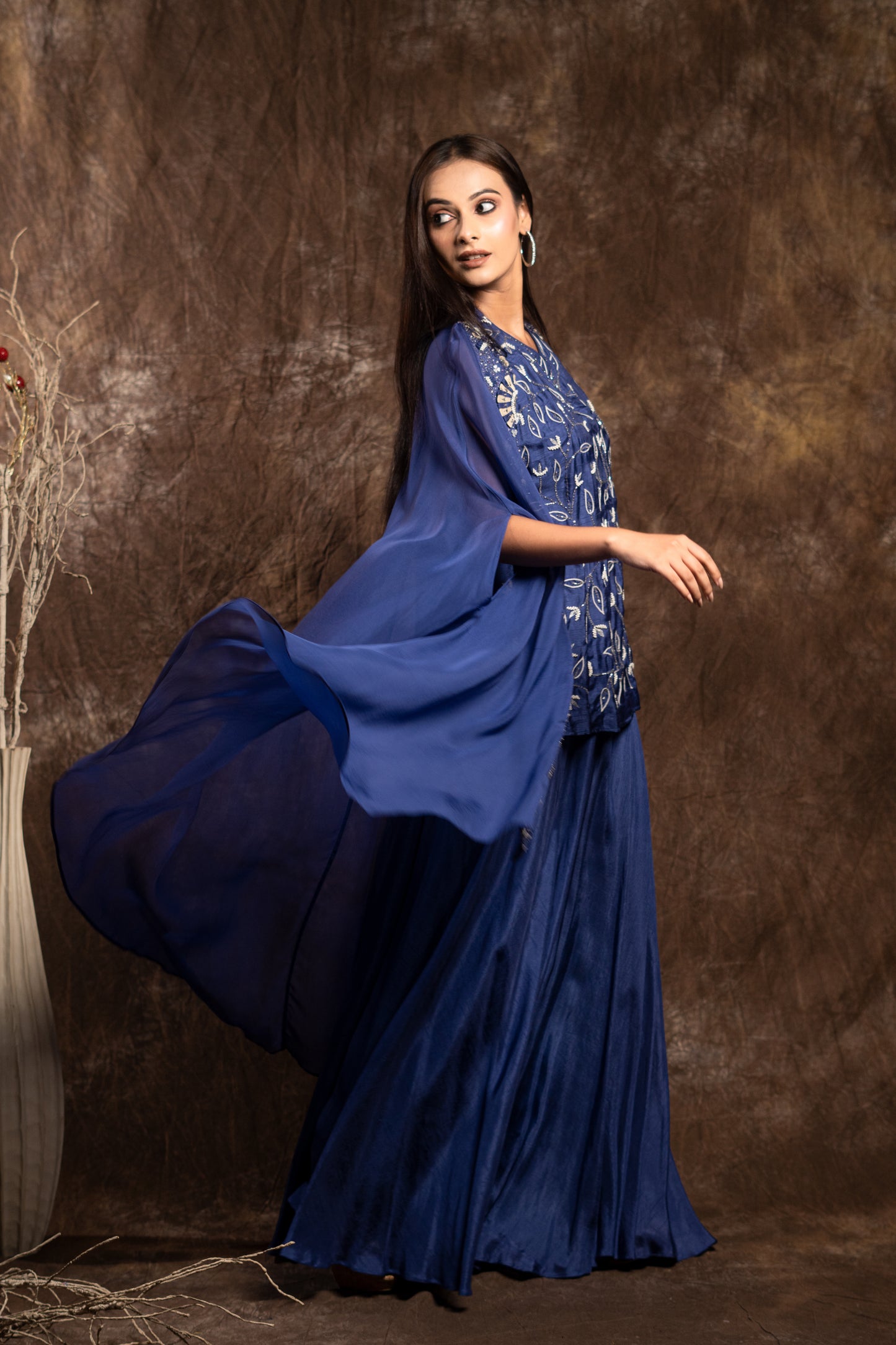 CAPE WITH KURTA WITH FLARED PANTS