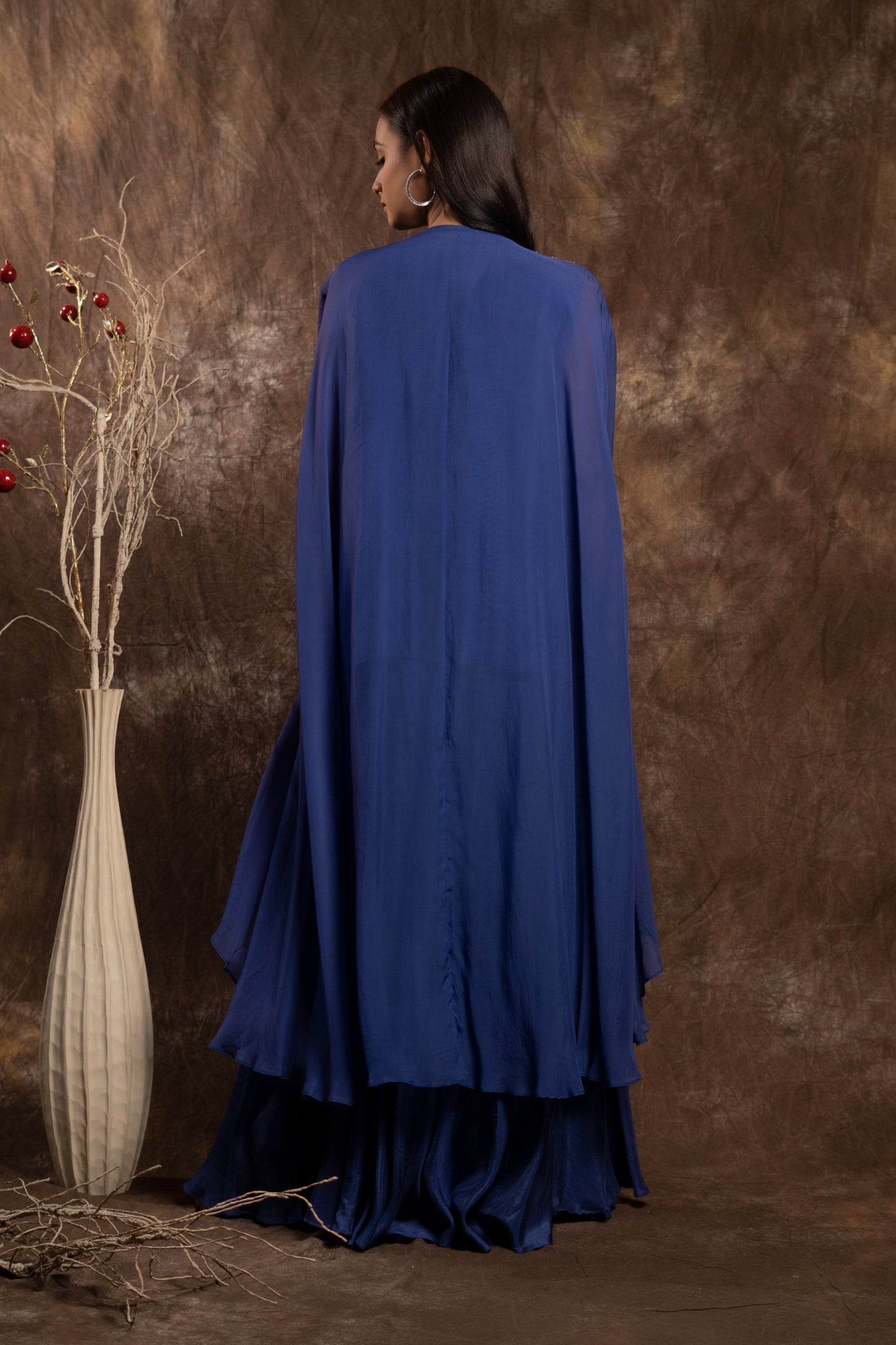 CAPE WITH KURTA WITH FLARED PANTS