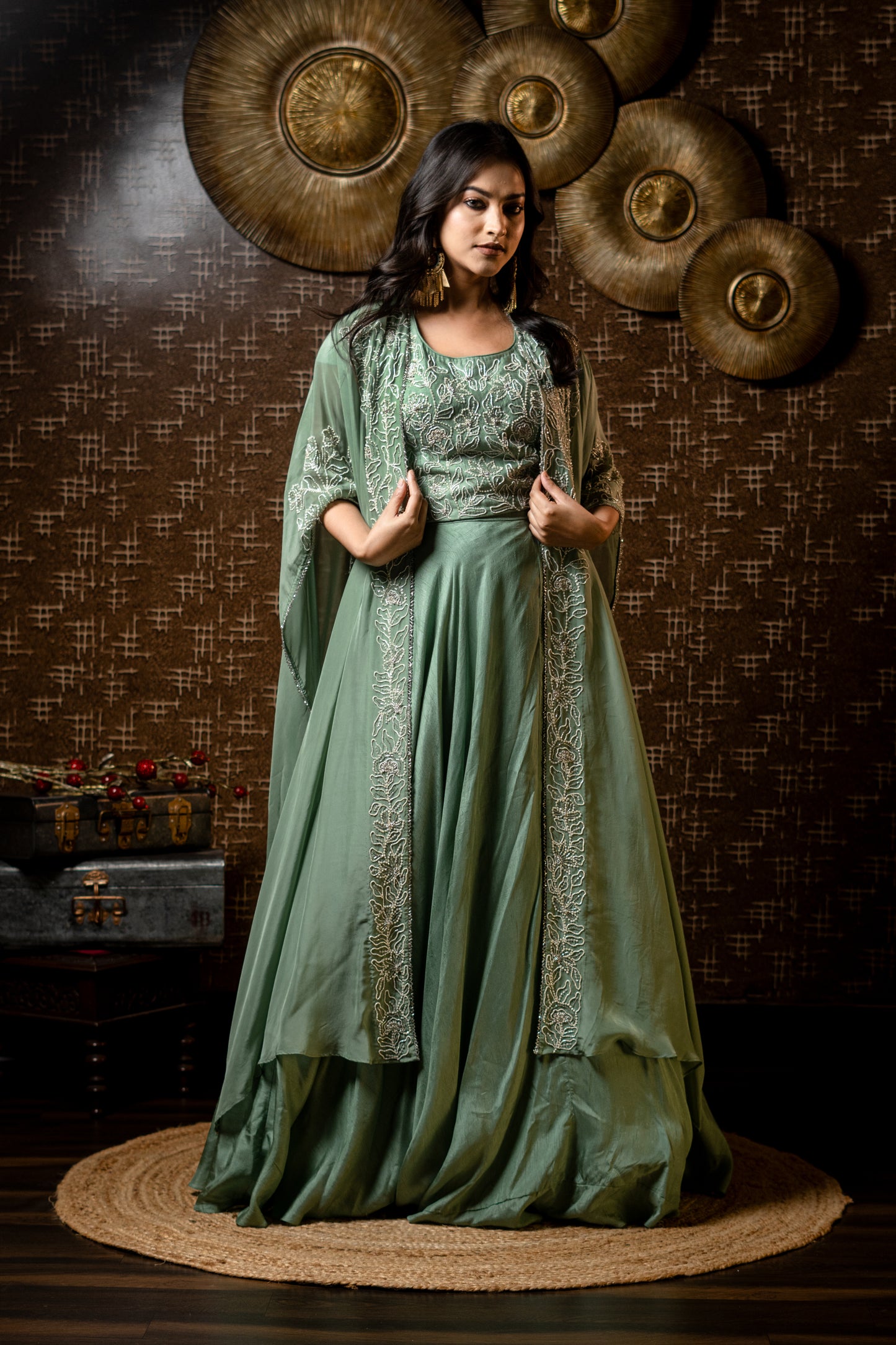 CAPE JACKET WITH BLOUSE AND LEHENGA