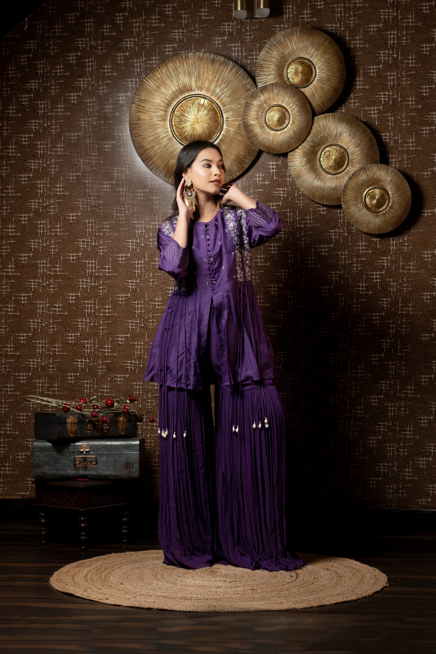 TASSELS SHORT KURTA WITH SHARARA PANTS