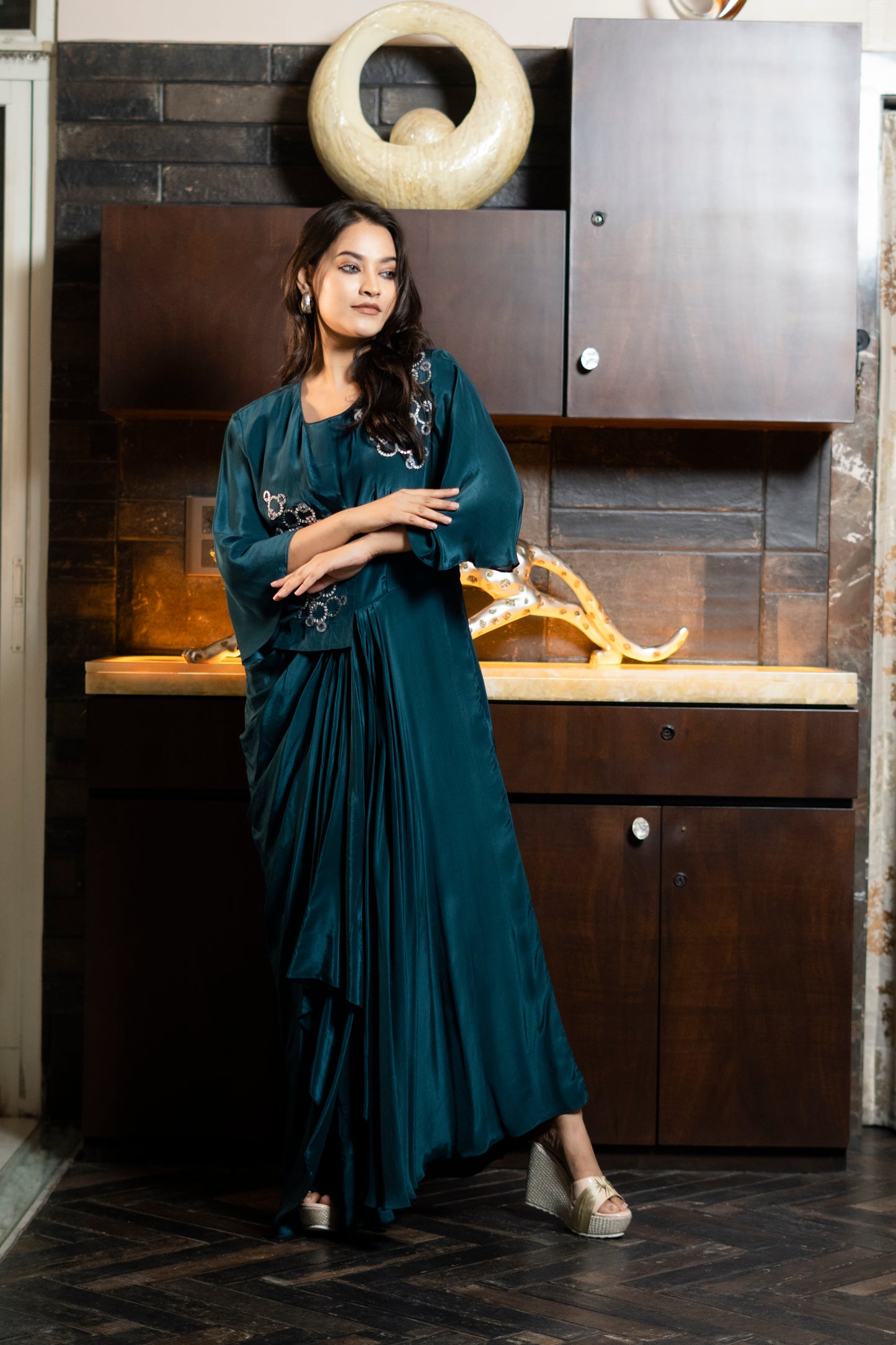 LONG STYLISH INDOWESTERN DRESS WITH FLAP
