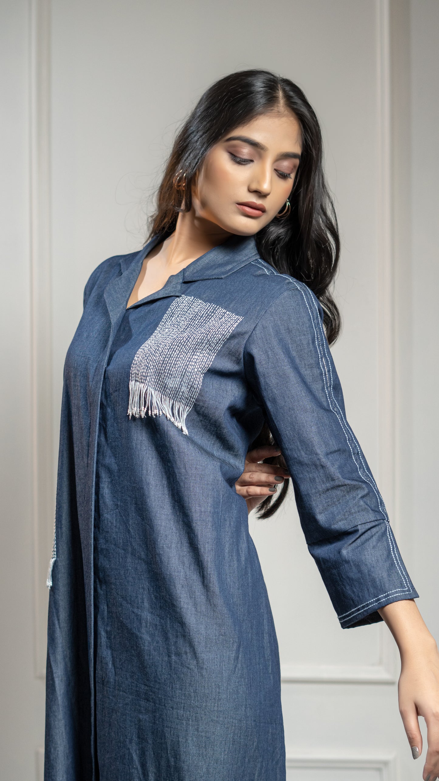 DENIM DRESS WITH EMBROIDERY