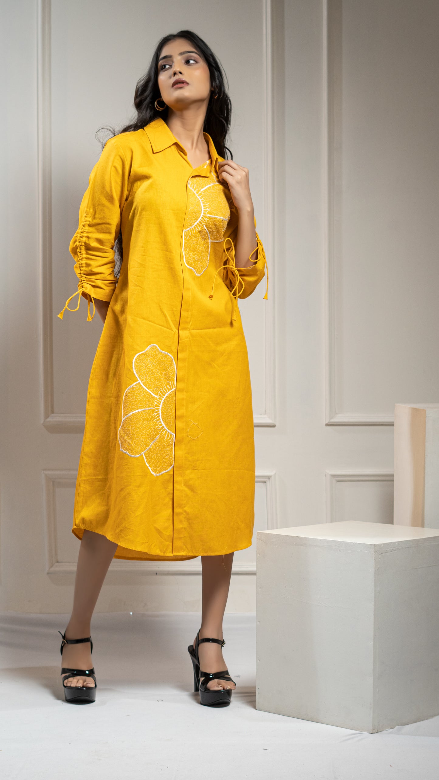 MUSTRED YELLOW ONE PIECE DRESS