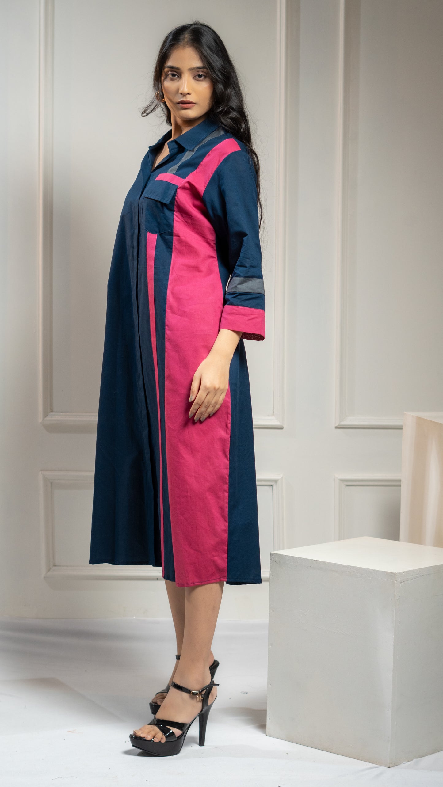 COLOUR BLOCKING DRESS WITH POCKET