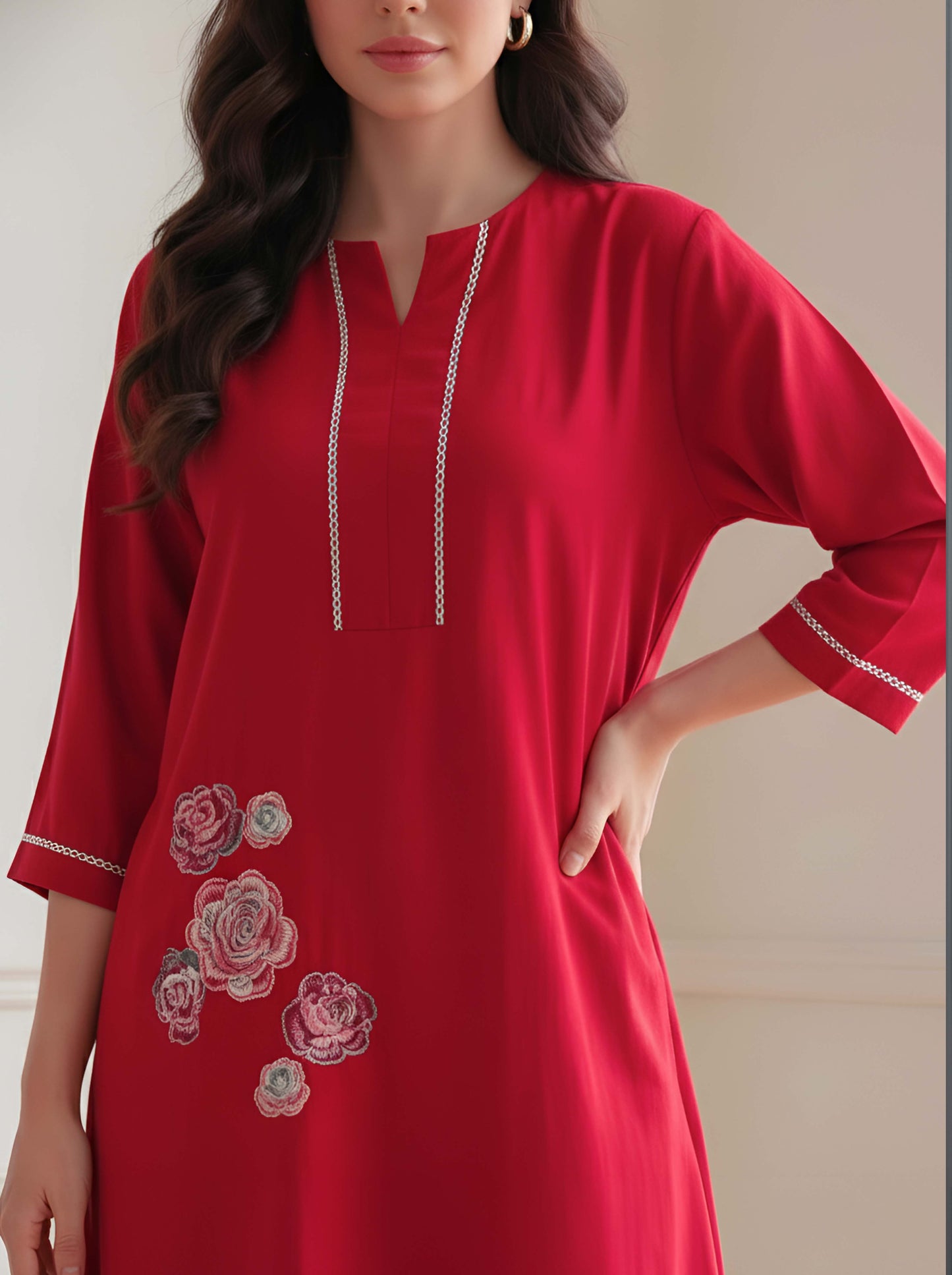 RED A LINE TUNIC WITH SIDE SLIT