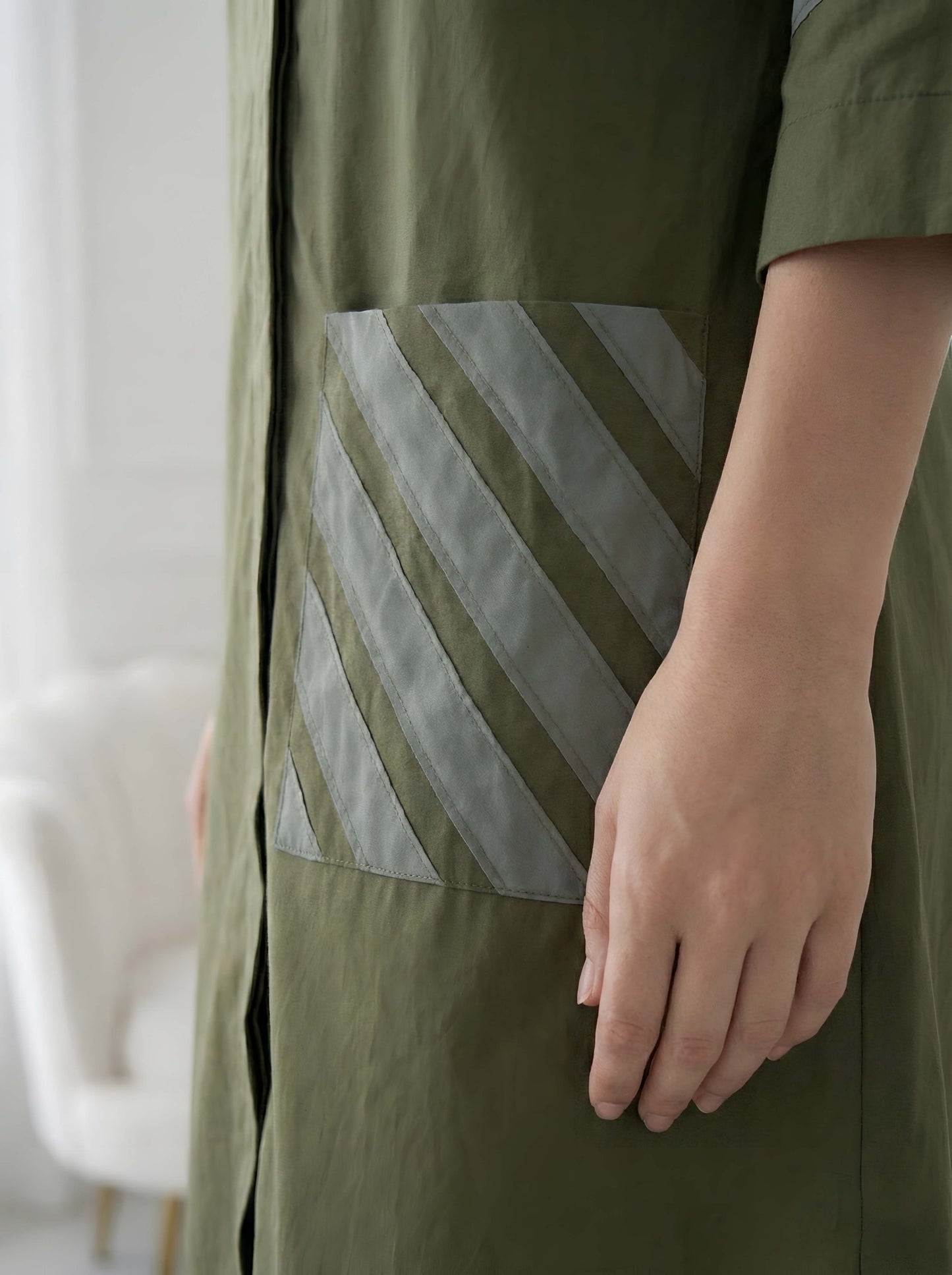 GREEN STYLISH POPLIN SHIRT DRESS