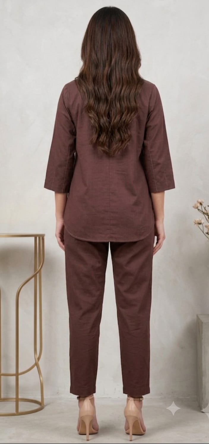 BROWN AND LILAC COLOR BLOCKED CO-ORD SER