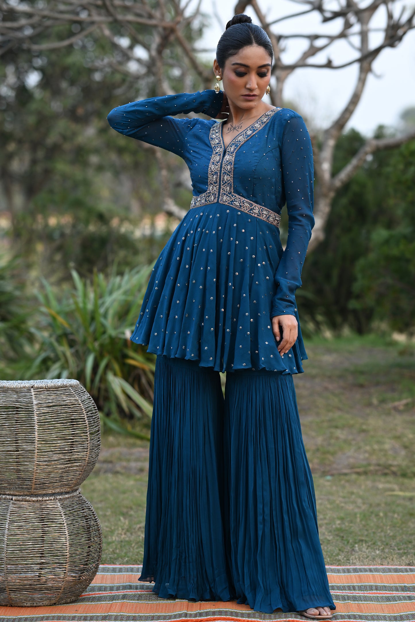 BLUE PEPLUM SHARARA SET