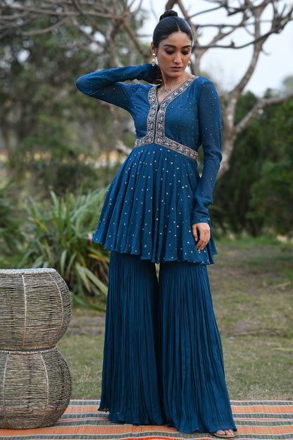 BLUE PEPLUM SHARARA SET
