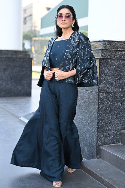 CAPE SLEEVES OPEN JACKET WITH CORDSET