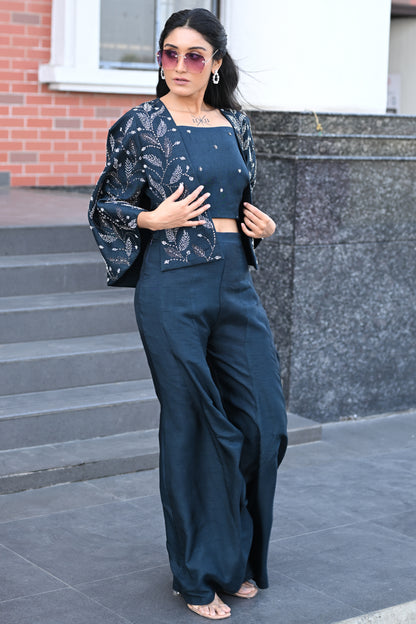 CAPE SLEEVES OPEN JACKET WITH CORDSET