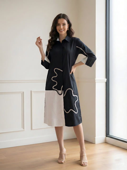 BLACK COLOUR BLOCKING DRESS