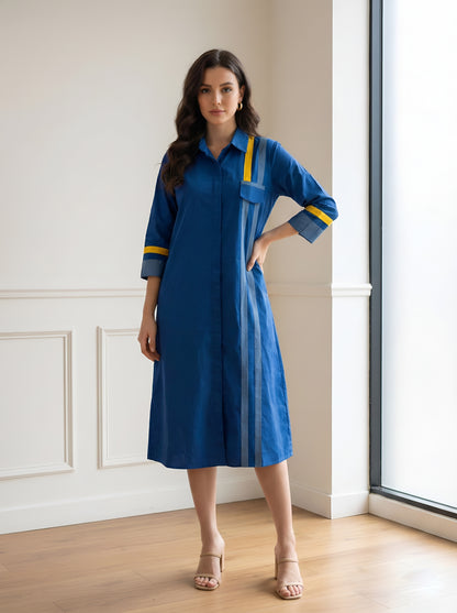 BLUE POPLIN SHIRT DRESS