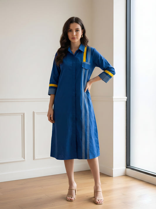 BLUE POPLIN SHIRT DRESS