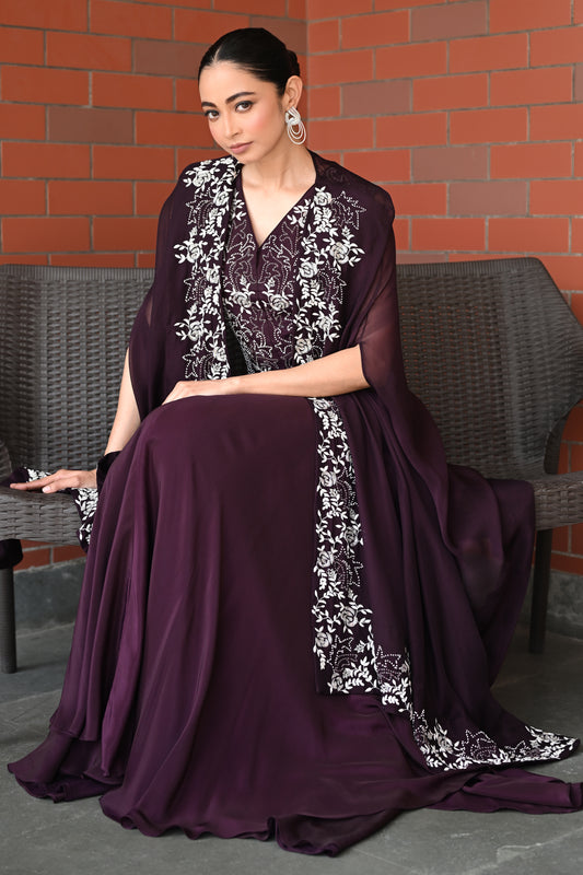 WINE CAPE LEHENGA SET
