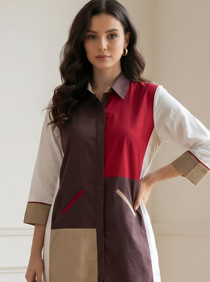 BROWN COLOUR BLOCKING DRESS