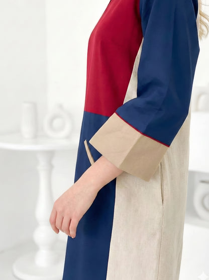 BLUE COLOUR BLOCKING DRESS