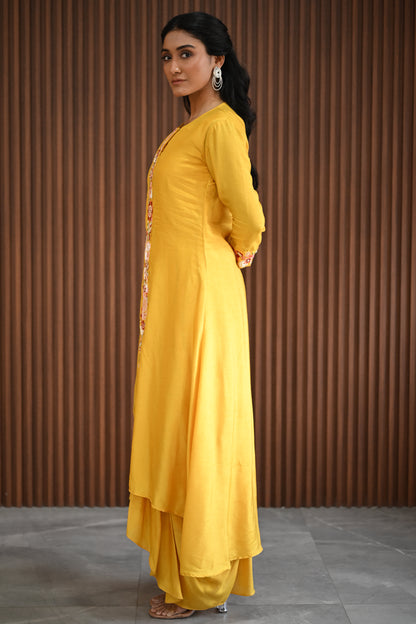 YELLOW FLORAL EMBROIDERED KURTA SET