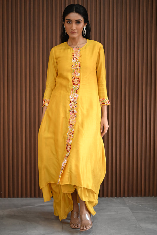 YELLOW FLORAL EMBROIDERED KURTA SET