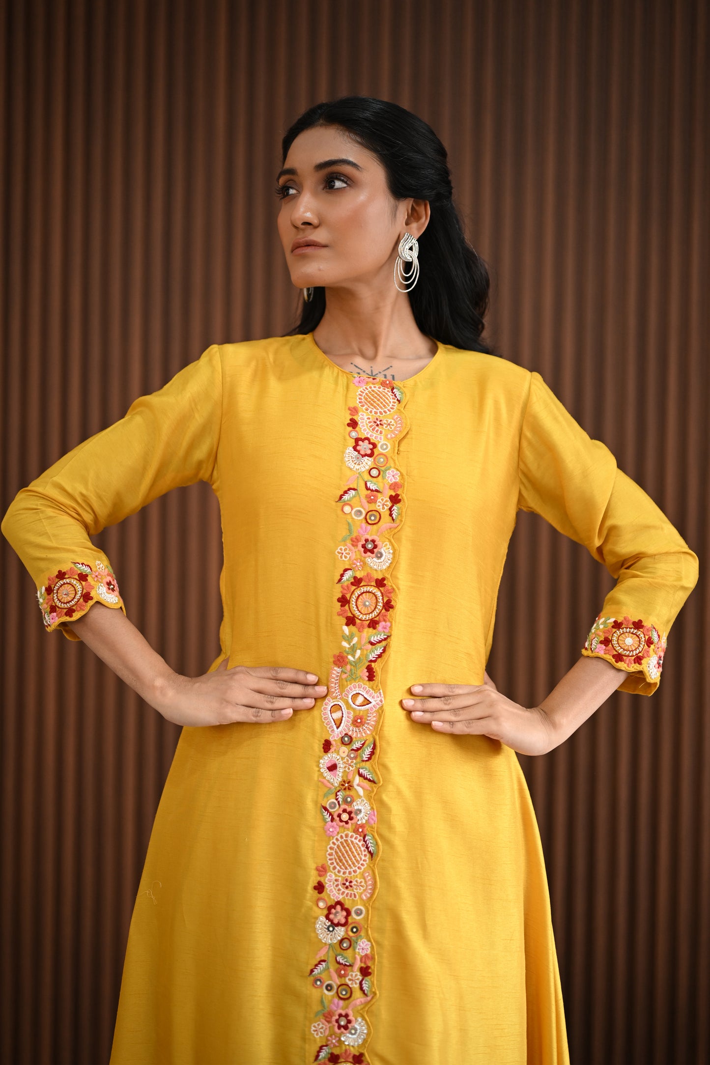 YELLOW FLORAL EMBROIDERED KURTA SET