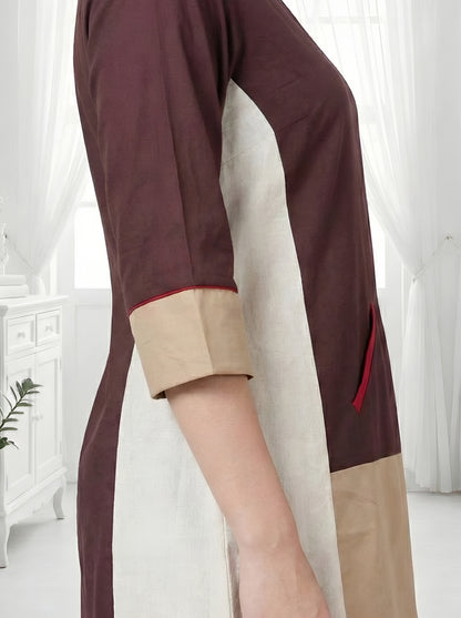 BROWN COLOUR BLOCKING DRESS
