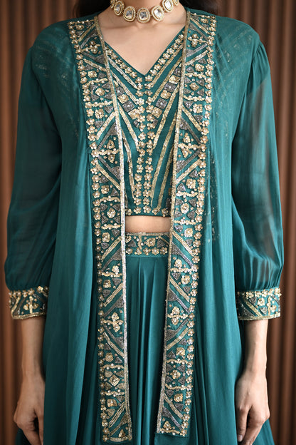 GREEN DRAPED JACKET SET
